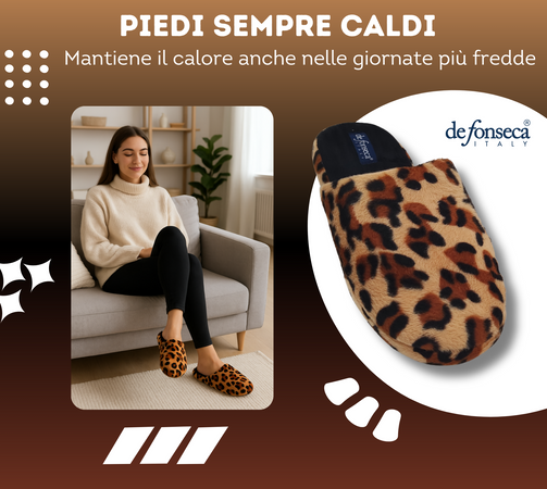 de fonseca Ciabatte Donna Invernali da Casa, Pantofole Calde e Pelose, Pantofola Animalier Leopardata