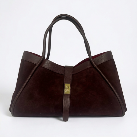 DOPPIASE Borsa in Vera Pelle Scamosciato con rifiniture in togo Made in Italy 45x25x20cm