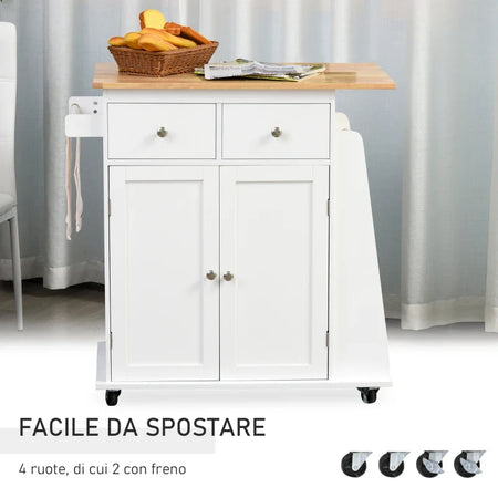 Carrello da Cucina Portaspezie a 3 Livelli e 4 Ruote in MDF e Truciolato, 89x45x89cm, Bianco ER3801-163ER3