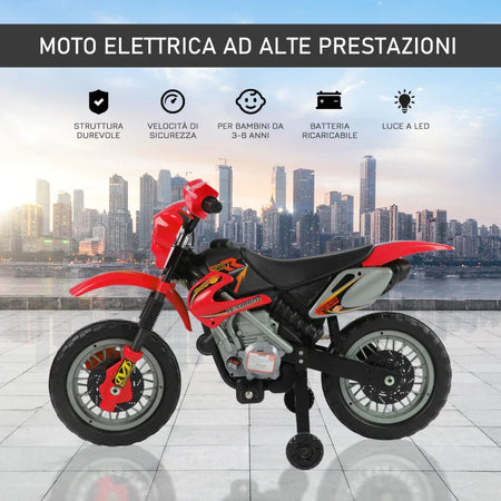 Moto Elettrica per Bambini 3-6 Anni in Plastica PP con Ruote di Supporto, Fari e Musica, 102x53x66 cm, Rosso e Nero WQ152-0018WQ1