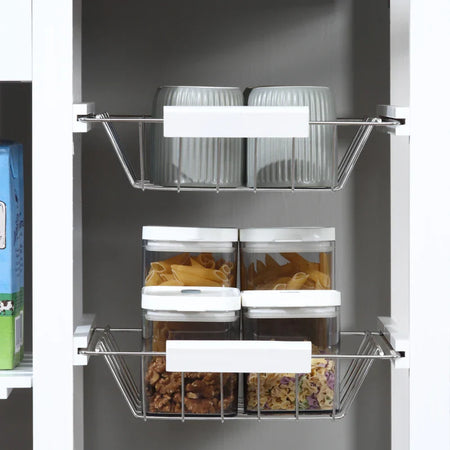 Carrello da Cucina con Ruote, Mobile da Cucina Salvaspazio in Legno Massiccio: 3 Cassetti, 3 Cestelli, 2 Portaspezie, 2 Ripiani, 92x37x82 cm UY5801-158UY5