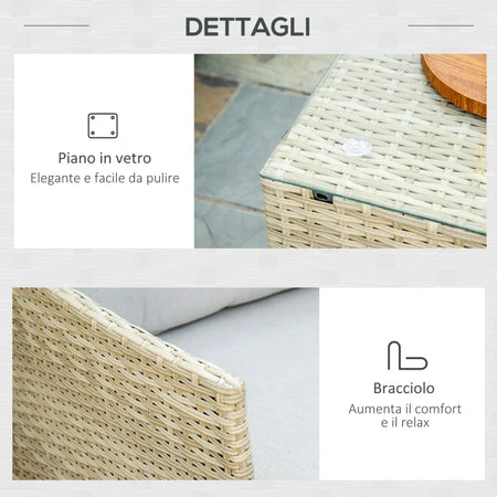 Salotto da Giardino 7 Pezzi Modulabile in Rattan PE con Cuscini, Beige 860-253V00BG