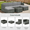 Set da 7 Pezzi Salotto da Esterni in Rattan con Poltrona Pouf Tavolino Grigio 860-002V01