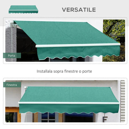 Tenda da Sole per Esterno Avvolgibile a Manovella in Metallo e Alluminio, 4x2.5m, Verde Scuro ED4840-151GNED4