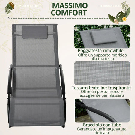 Sdraio a Dondolo Zero Gravity Ergonomica, in Metallo e Texteline, 63x160x88cm  84B-681CG