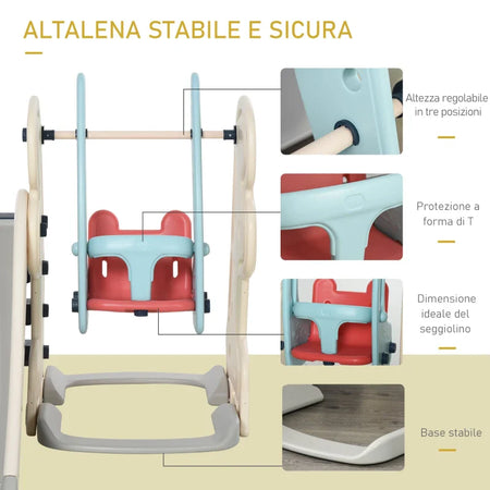 Scivolo 3 in 1 per Bambini con Altalena Regolabile, Canestro e Palle per Cameretta e Giardino, 160x220x120cm, Bianco, Azzurro e Grigio ED9331-002ED9