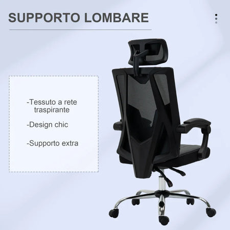 Sedia da Ufficio Ergonomica Inclinabile a 130° con Supporto Lombare e Cervicale, 58x62.5x112-120cm NM5921-469PKNM5