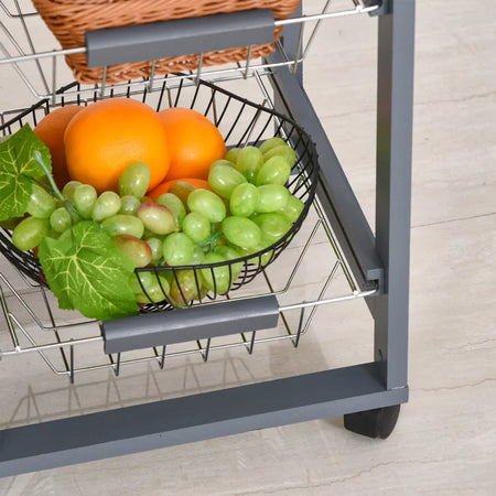 Carrello da Cucina con Cassetti Estraibili e 2 Portabottiglie, in Legno di Pino e Metallo, 47x37x83 cm YY9801-130YY9