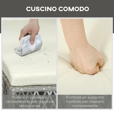 Set Lettino Prendisole e Tavolino in Rattan PE, Sdraio da Giardino Regolabile su 5 Posizioni e Tavolino a 2 Ripiani, Bianco Crema 862-054GY