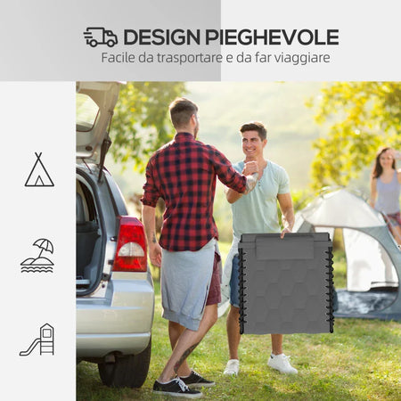 Set 2 Lettini Prendisole con Schienale Reclinabile e Tasca, in Acciaio e Poliestere, 65x188x36 cm, Grigio e Nero 84G-268V01GY