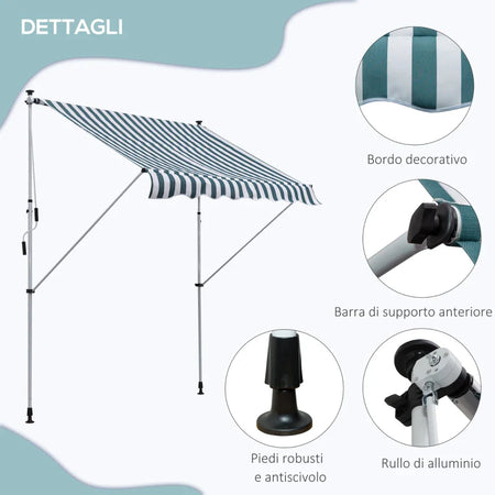 Tenda da Sole da Esterno 2x1.5m a Rullo con Manovella, Altezza e Angolazione Regolabile, Bianco e Verde ZA4840-182MX