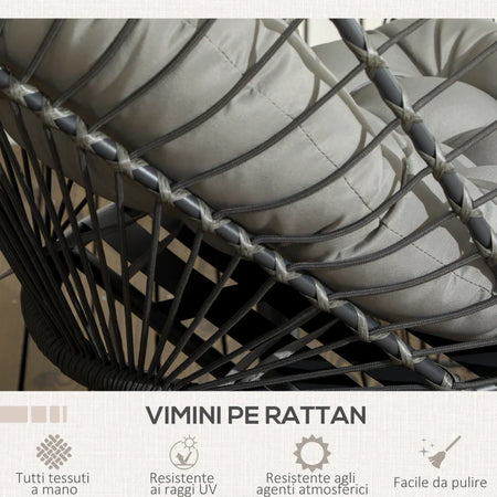 Poltrona Sospesa in Rattan PE con Cuscino, Seduta Pieghevole e Struttura in Acciaio, Grigio 867-157V00CG