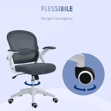 Sedia da Ufficio Ergonomica con Schienale a Rete e Altezza Regolabile, 65.5x61.5x88-97.5cm, Grigio YH6921-511V01GYYH6