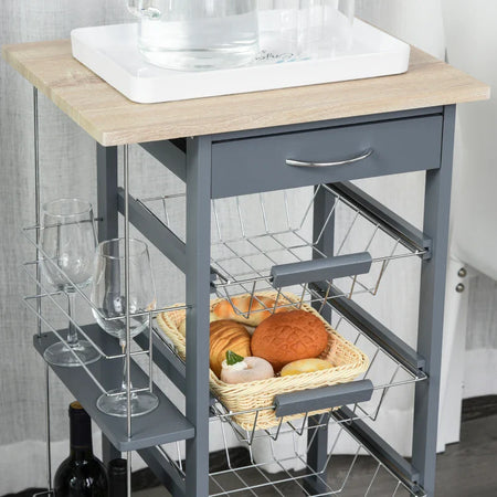 Carrello da Cucina in Grigio Scuro con 1 Cassetto e 4 Cestelli Metallici GH3801-121V01CGGH3