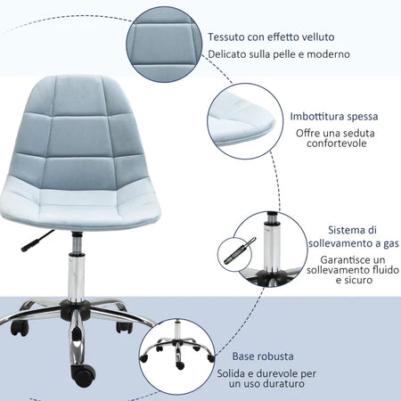 Sedia da Ufficio Ergonomico, Sedia Girevole Scrivania, Regolabile Senza Braccioli, Azzurro, 59x59x81-91cm GH9921-366BUGH9