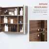 Specchiera Bagno con Luci LED Regolabili, 2 Ante e Mensola Regolabile, 70x15x65cm, Marrone YH9834-442YH9