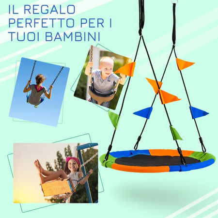 Altalena Rotonda a Nido per Bambini di +3 Anni per Giardino, Esterni, Interni, Cameretta, Multicolor Φ100x120-180Acm DF7344-031DF7