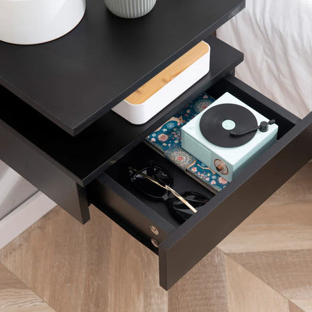 Set da 2 Comodini Sospesi per Camera da Letto con Cassetto e Mensola Superiore in Legno 35x32x22.5cm MN4831-338BKMN4