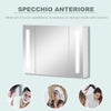 Armadietto Specchiera da Bagno con 3 Armadietti, 3 Ripiani e Luce LED, 90x15x65 cm, Bianco UJ2834-416WTUJ2
