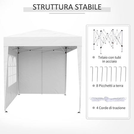 Gazebo Pieghevole Pop-up Outsunny 2x2 m Impermeabile con 4 Pareti Rimovibili, Bianco, con Borsa da Trasporto