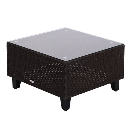Set Mobili da Giardino 5 Pezzi Tavolino con Piano in Vetro Temperato Rattan 3 Poltrone 1 Poggiapiedi 1 in Alluminio, Rattan 860-060