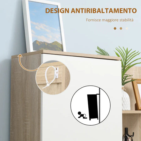 Mobile da Ingresso 4 in 1 in Truciolato con Specchio, Ganci e Ripiani Regolabili Interni, 145x29x184 cm HJ6837-256V00WTHJ6