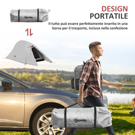 Tenda da Campeggio con Borsa da Trasporto, in Poliestere e Alluminio, 300x135x110 cm, Grigio Chiaro RJ4A20-424V00LGRJ4
