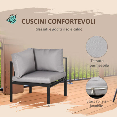 Set da Giardino 4 Pezzi con 2 Divanetti, Poltrona Angolare e Tavolino da Caffè in Vetro Temperato 84G-049V00LG
