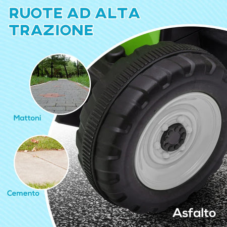 Trattore Elettrico per Bambini 3-6 Anni con Rimorchio Rimovibile, Batteria 12V e Telecomando, Verde RG1370-281V90GNRG1
