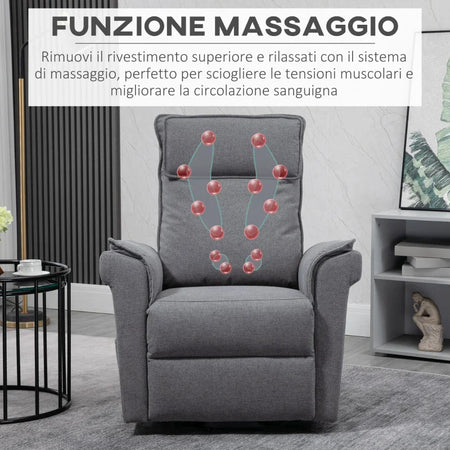 Poltrona Relax Alzapersona Massaggiante e Reclinabile a 150°, Rivestimento in Tessuto Grigio GH1713-081V90GH1