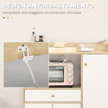 Mobile credenza da Cucina con 2 Armadietti e Cassetto, 90x30x94cm, in legno mobiletto multiuso ingresso soggiorno ufficio studio camera cameretta bagno F835-546A