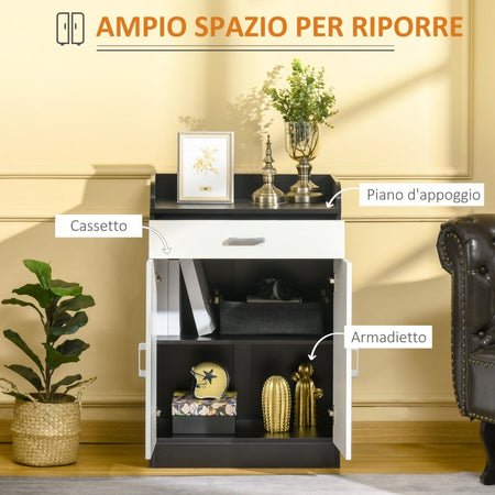 Mobiletto con Cassetto e Ripiano Regolabile per Cucina, Soggiorno e Anticamera, in MDF, 60x40x90cm, Bianco e Nero , multiuso ufficio studio ingresso camera bagno F838-219A