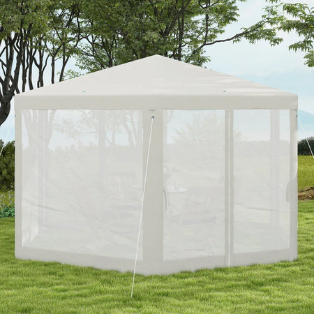 Gazebo da Giardino Esagonale con Doppio Ingresso, in Metallo e Poliestere, 3.94x3.94x2.5 m, Crema 84C-044V02CW