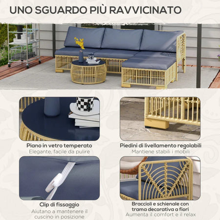 Set Salotto in Rattan da Giardino con Divano Modulabile, Cuscini e Tavolino da Caffè, Grigio 860-325V00GY