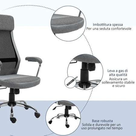 Sedia da Ufficio Ergonomica Girevole, Altezza Regolabile e Dondolamento, Poltrona in Tessuto a Rete 65x67x119-129cm Grigio DF4921-385CGFD4