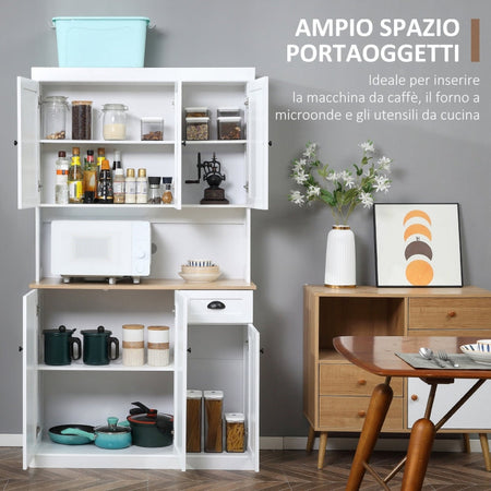 credenza alta armadio Mobile per microonde Dispensa Cucina in Legno con Armadietti e Cassetto Stile Country, 101x39x180cm, Bianco  soggiorno salotto sala pranzo F835-112V83WTA
