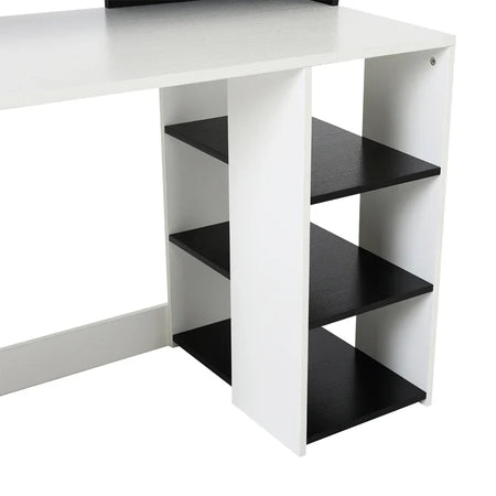 Scrivania per Ufficio con Ripiano Stampante, 2 Cassetti e 3 Mensole, in MDF Bianco e Nero, 137 x 55 x 92cm ZB4920-026ZB4