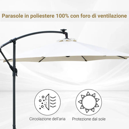 Ombrellone da Giardino a Braccio 3x2.5 m con Manovella e 8 Strisce LED a Energia Solare, Crema 84D-066CW