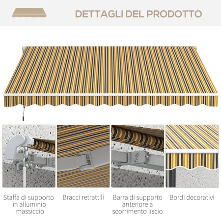 Tenda da Sole per Esterno Avvolgibile a Bracci con Apertura a Manovella, 350x250 cm, Giallo QW6840-174V00YLQW6