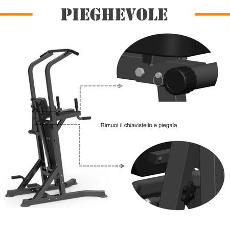 Postazione Pieghevole e Multiuso per Allenamento in Acciaio con Barra Trazioni e Sedia Romana, 92 x 178 x 200-236cm ZC7A91-092RDZC7