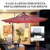 Ombrellone da Giardino a Braccio Ø3x2.4 m con Manovella e 8 Strisce LED a Energia Solare, Rosso scuro 84D-066WR