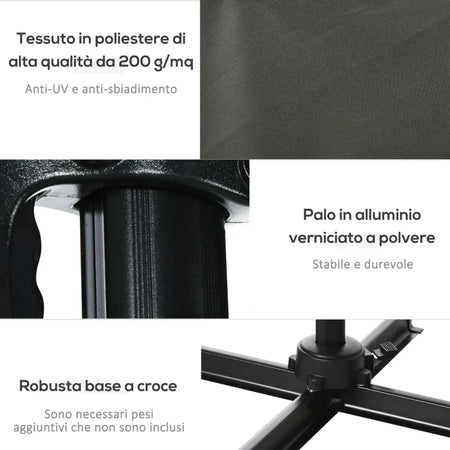 Ombrellone da Giardino con Angolazione Regolabile su 5 Livelli e Rotazione a 360°, 2.5x2.5 m, Grigio 84D-051V00GY