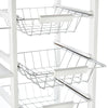 Carrello da Cucina Salvaspazio in Legno Bianco, Portavivande con 1 Piano di Lavoro 1 Cassetto e 4 Cestelli Metallici, 47x37x83cm LK6801-121V01WTLK6