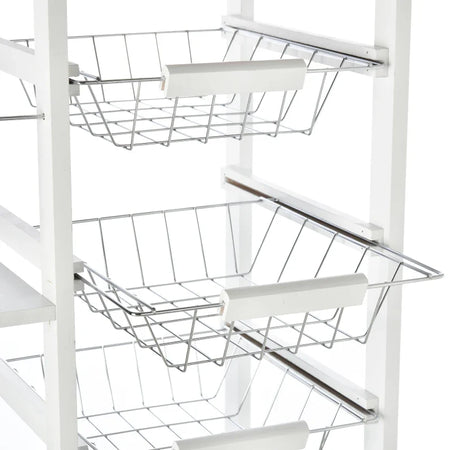 Carrello da Cucina Salvaspazio in Legno Bianco, Portavivande con 1 Piano di Lavoro 1 Cassetto e 4 Cestelli Metallici, 47x37x83cm LK6801-121V01WTLK6