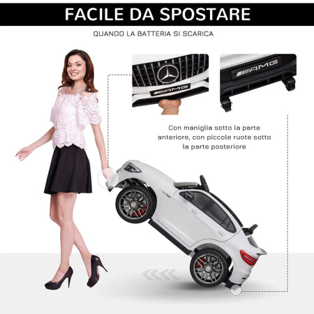 Macchina Elettrica per Bambini 3-5 Anni Mercedes con Cintura di Sicurezza e Telecomando, Bianco MN1370-074V90WTMN1