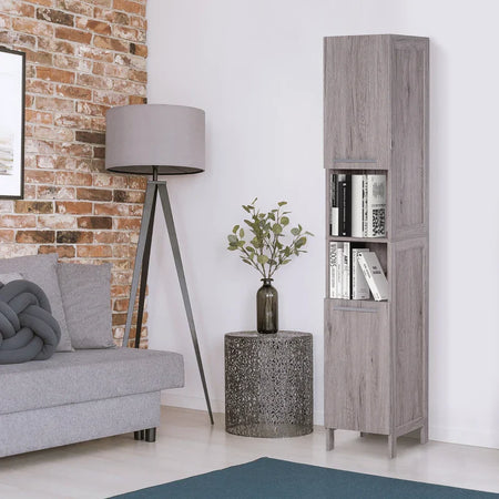 Colonna Bagno in MDF con 2 Armadietti e 2 Ripiani Aperti, 30x32x172.5 cm, color Legno VG3834-212VG3