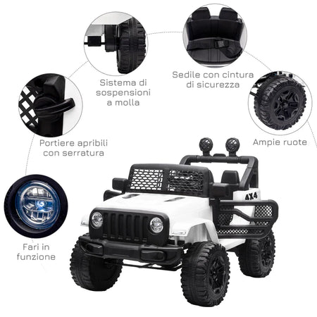 Macchina Elettrica per Bambini Jeep Fuoristrada con Telecomando e 2 Velocità, 100x65x72 cm, Bianco RF6370-142V91WTRF6