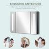 Armadietto con Specchio da Bagno a Parete in MDF con 3 Armadietti, 3 Ripiani e Luce LED, 90x15x65 cm, Nero WD6834-416BKWD6