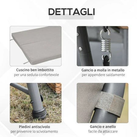 Dondolo da Esterni 2in1 per 3 Persone Convertibile in Letto con Tettuccio, 218x120x168cm, Cachi Chiaro 84A-062V01