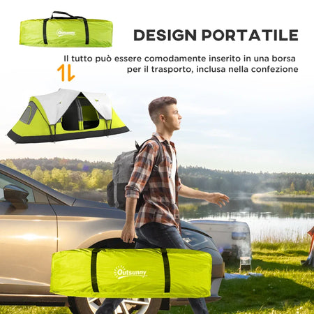 Tenda da Campeggio 4 posti con 2 Spazi Separati, in Poliestere e Fibra di Vetro, 450x215Px180 cm, Verde EG5A20-422V00YGEG5